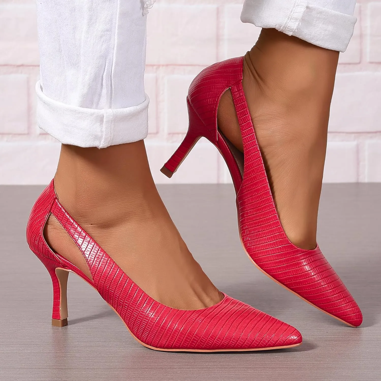 Women's Pumps Pointed Toe Pump Shoes Kitten Heel Comfort Cut Out Dress Shoes for Office Wedding Party Dressy Casual, US Size 5-11
