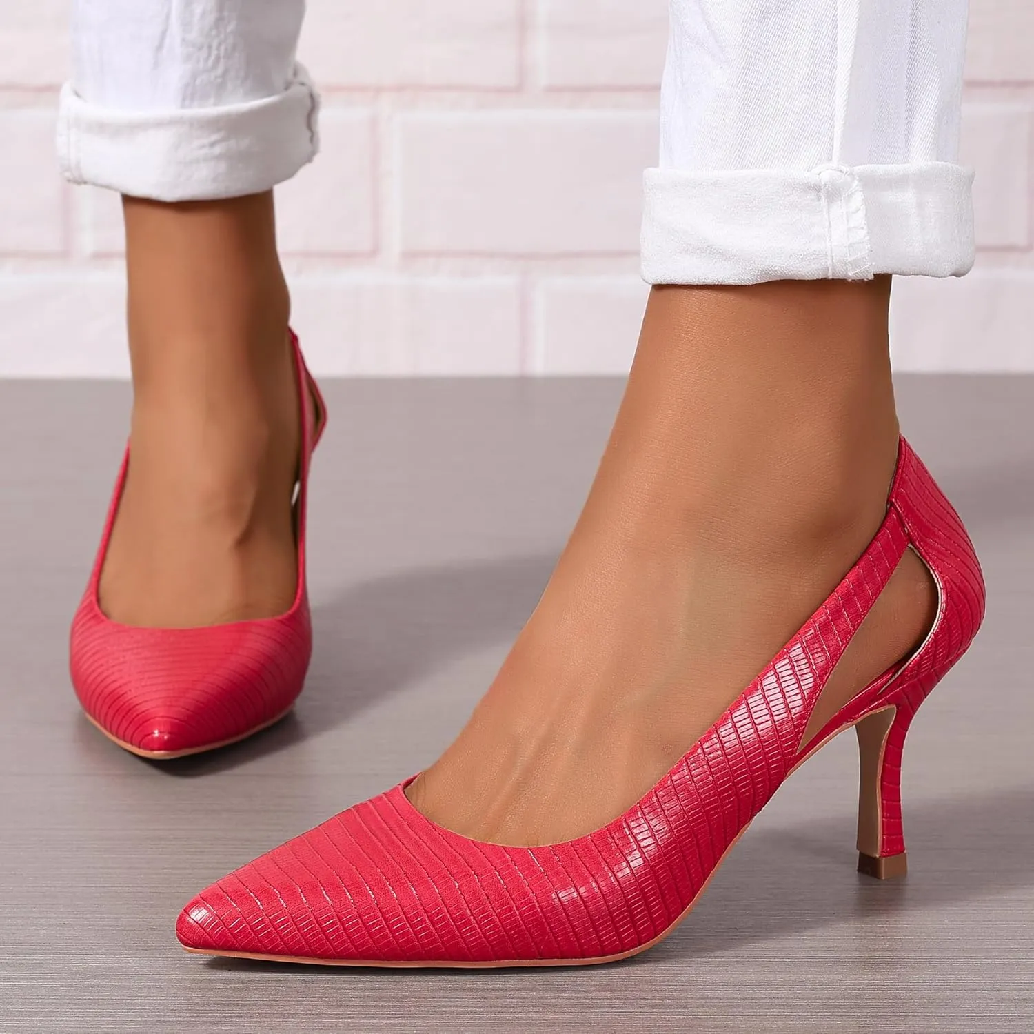 Women's Pumps Pointed Toe Pump Shoes Kitten Heel Comfort Cut Out Dress Shoes for Office Wedding Party Dressy Casual, US Size 5-11