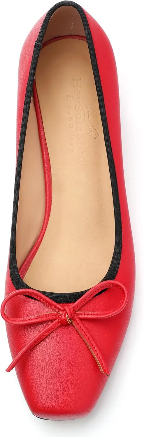 Womens Pumps, Square Toe Low Block Heel Pumps for Women, Leather Insole Comfort Daily Pump Shoes with Bow Tie 1.3"