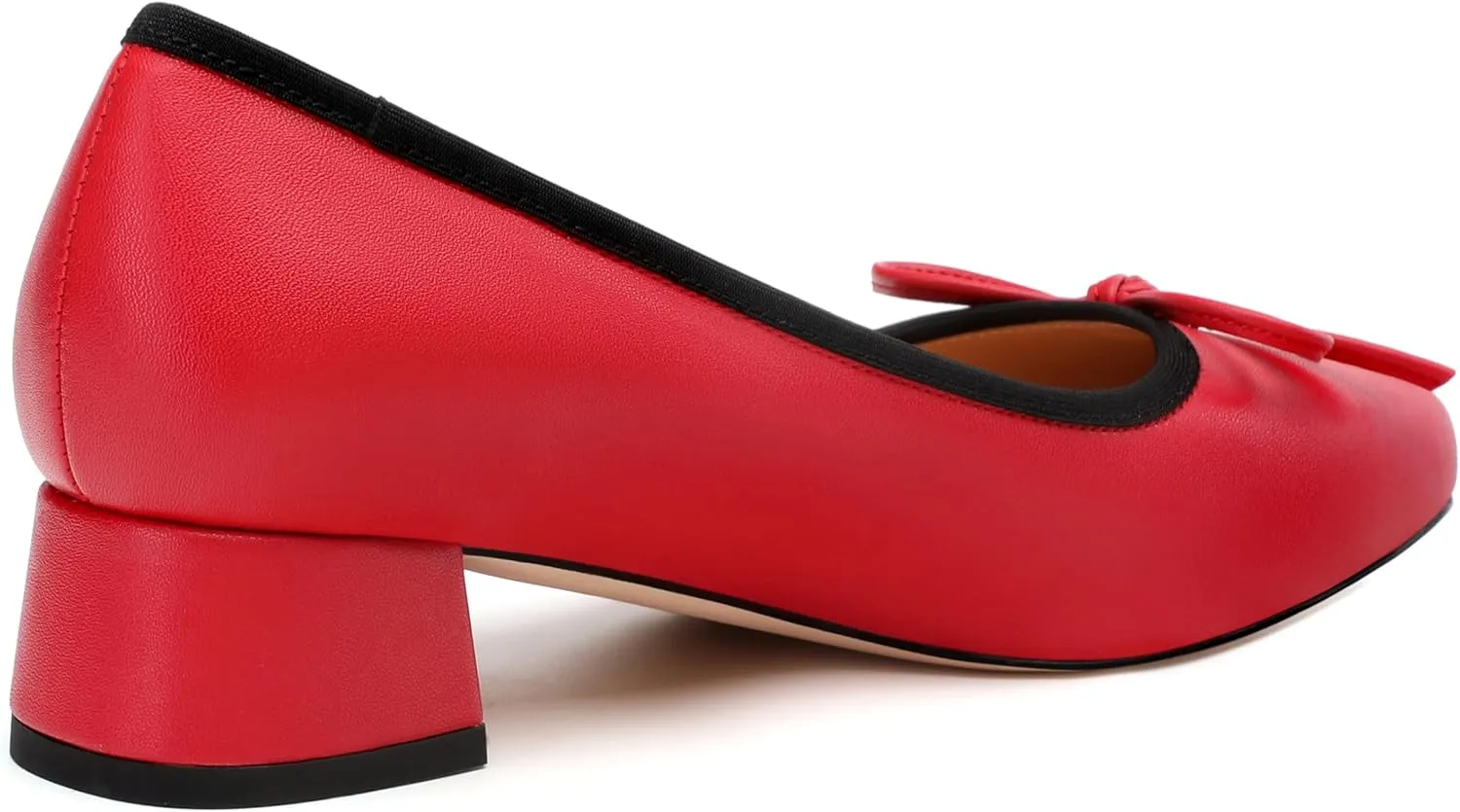 Womens Pumps, Square Toe Low Block Heel Pumps for Women, Leather Insole Comfort Daily Pump Shoes with Bow Tie 1.3"