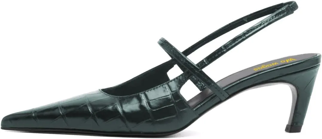 Women's Slingback Pointy Toe Pump Crocodile Print Elastic Strap Slip On Low Heel Shoes for Shopping Casually Wear Size 4-16 US