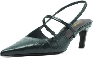 Women's Slingback Pointy Toe Pump Crocodile Print Elastic Strap Slip On Low Heel Shoes for Shopping Casually Wear Size 4-16 US