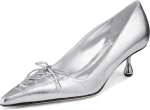 Women’s Strap Bow Pointed Toe Kitten Heel Pumps Classic with Low 2.36" Heels Comfy Dress Pumps for Dalylife Spring Shoes