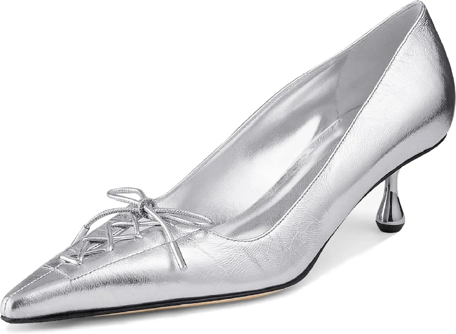 Women’s Strap Bow Pointed Toe Kitten Heel Pumps Classic with Low 2.36" Heels Comfy Dress Pumps for Dalylife Spring Shoes