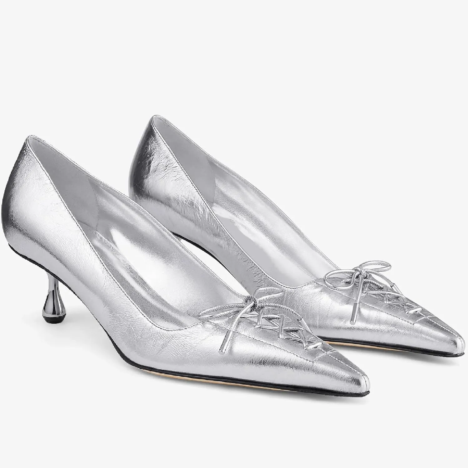 Women’s Strap Bow Pointed Toe Kitten Heel Pumps Classic with Low 2.36" Heels Comfy Dress Pumps for Dalylife Spring Shoes