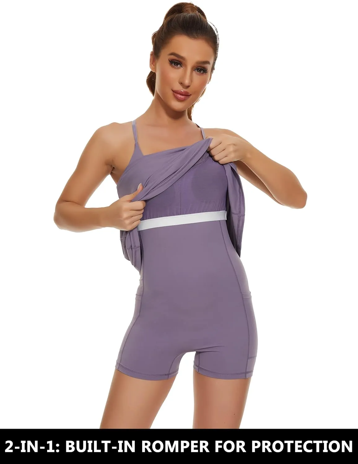 Womens Tennis Dress, 2-in-1 Golf Workout Dress with Built-in Bra & Shorts Pockets, Athletic Dresses with Adjustable Strap