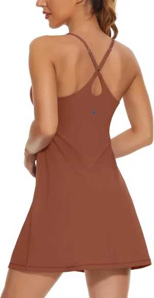Womens Tennis Dress, 2-in-1 Golf Workout Dress with Built-in Bra & Shorts Pockets, Athletic Dresses with Adjustable Strap