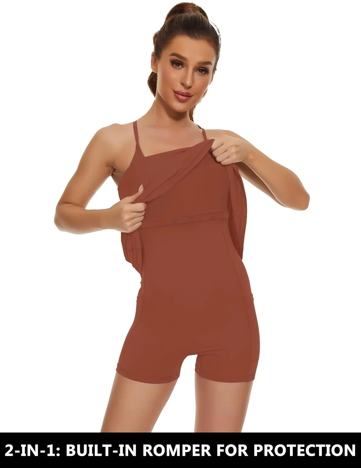 Womens Tennis Dress, 2-in-1 Golf Workout Dress with Built-in Bra & Shorts Pockets, Athletic Dresses with Adjustable Strap