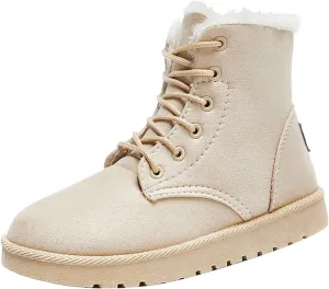 Women’s Warm Plush Lined Winter Snow Boots for Women Lace Up Side Zipper Mid-Calf Fashion Booties