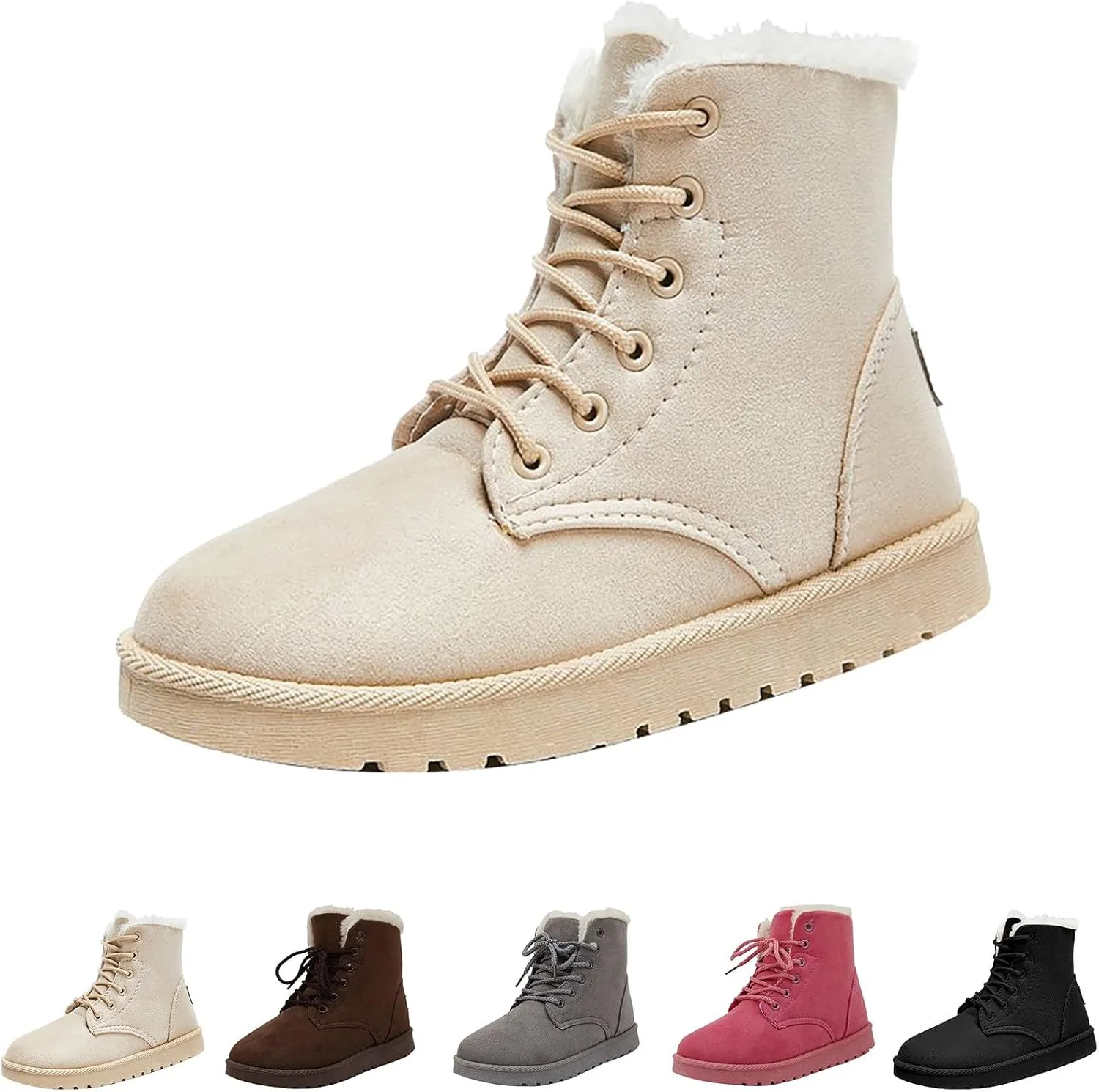 Women’s Warm Plush Lined Winter Snow Boots for Women Lace Up Side Zipper Mid-Calf Fashion Booties