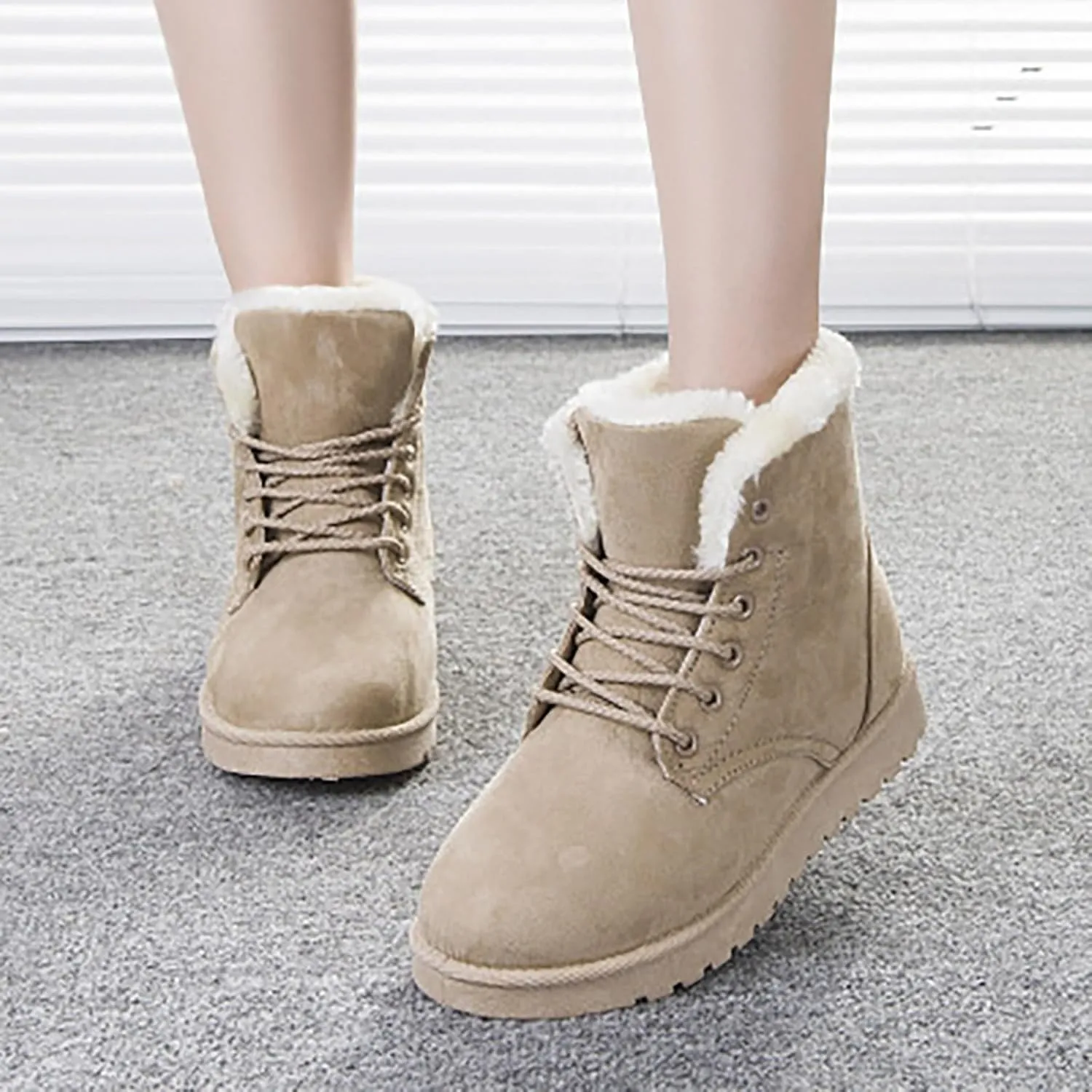 Women’s Warm Plush Lined Winter Snow Boots for Women Lace Up Side Zipper Mid-Calf Fashion Booties