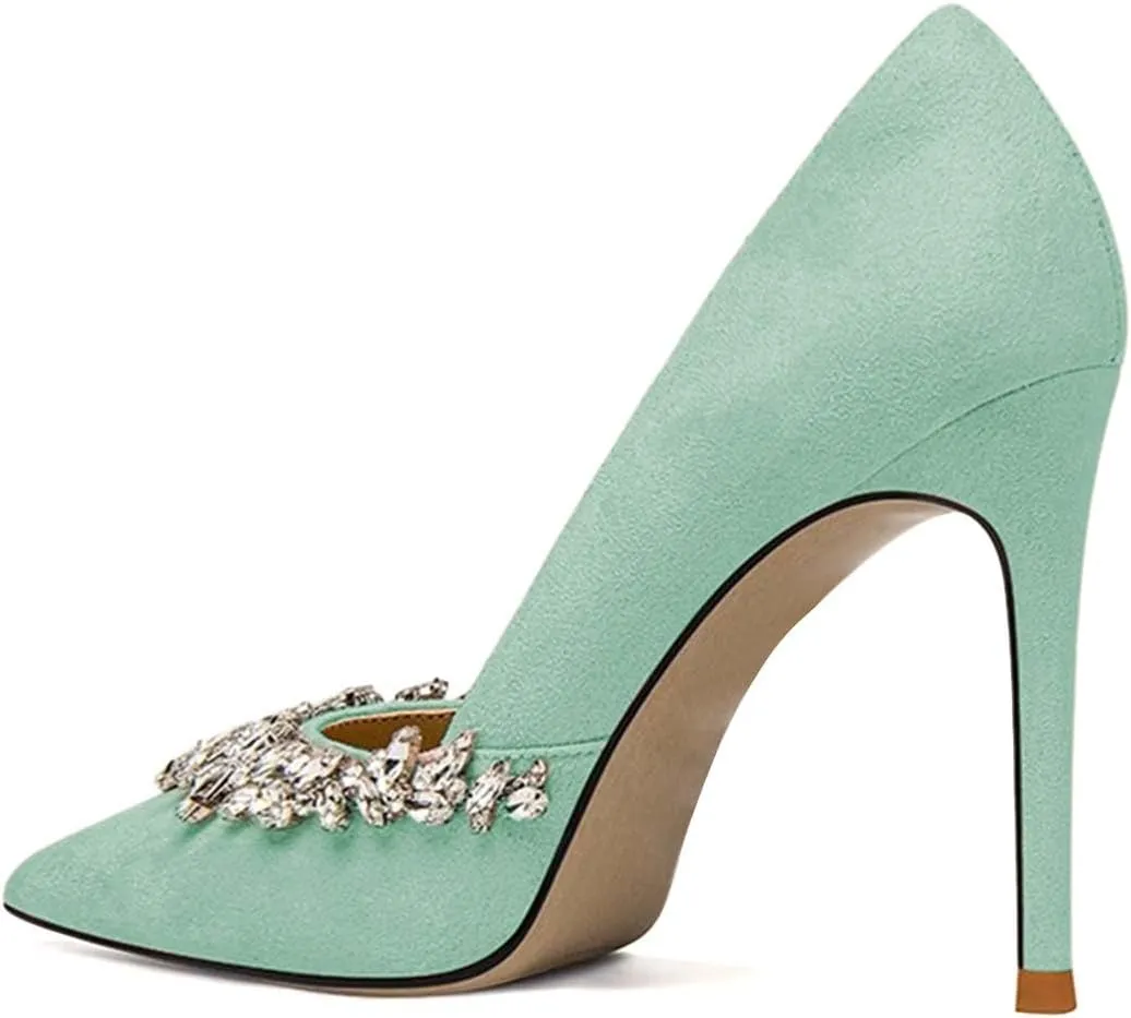 XYD Women Bejeweled Crystal Pointed Toe Evening Pumps Slip On Stiletto High Heels Dress Event Shoes