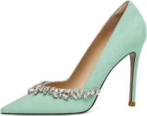 XYD Women Bejeweled Crystal Pointed Toe Evening Pumps Slip On Stiletto High Heels Dress Event Shoes