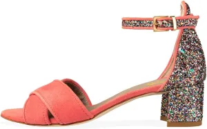 XYD Women's Open Toe Glitter Low Block Chunky Heels Ankle Strap Dress Pump Shoes for Summer Casual Wedding
