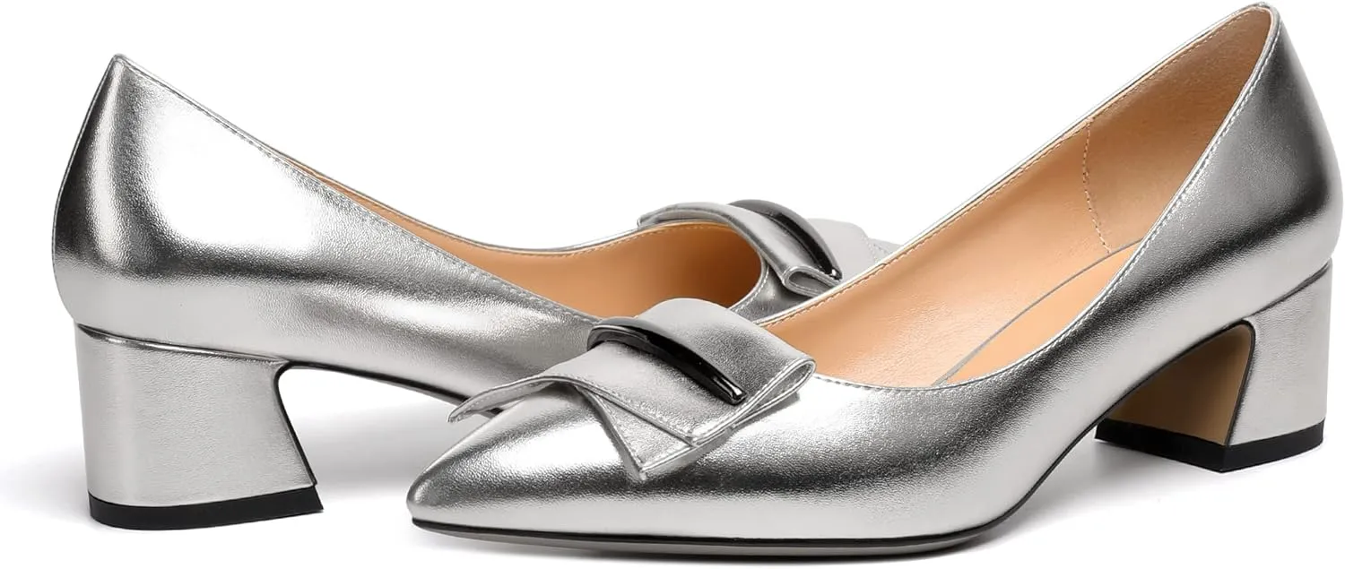 YODEKS Women's Chunky Heel Pumps Low Block Heel Pointed Toe Slip on Dress Pump Shoes for Work Casual Daily Life Party Dress Shoes