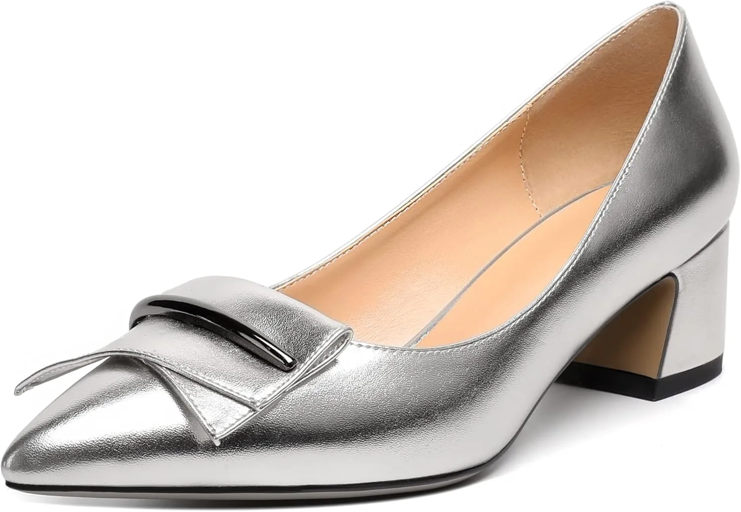 YODEKS Women's Chunky Heel Pumps Low Block Heel Pointed Toe Slip on Dress Pump Shoes for Work Casual Daily Life Party Dress Shoes