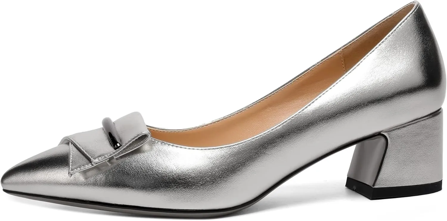 YODEKS Women's Chunky Heel Pumps Low Block Heel Pointed Toe Slip on Dress Pump Shoes for Work Casual Daily Life Party Dress Shoes