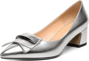 YODEKS Women's Chunky Heel Pumps Low Block Heel Pointed Toe Slip on Dress Pump Shoes for Work Casual Daily Life Party Dress Shoes