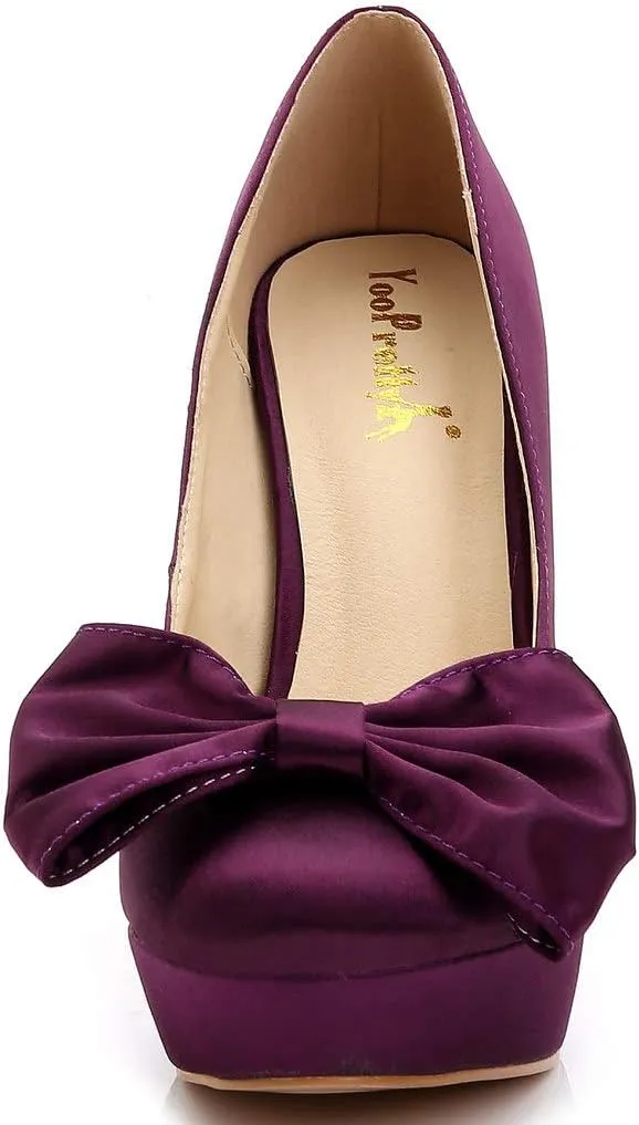 YooPrettyz Women Oversized Bow Wedding High Heels Slip On Satin Evening Bridesmaid Pumps