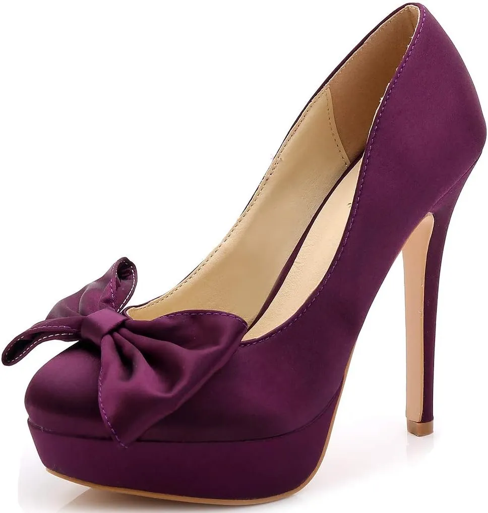 YooPrettyz Women Oversized Bow Wedding High Heels Slip On Satin Evening Bridesmaid Pumps