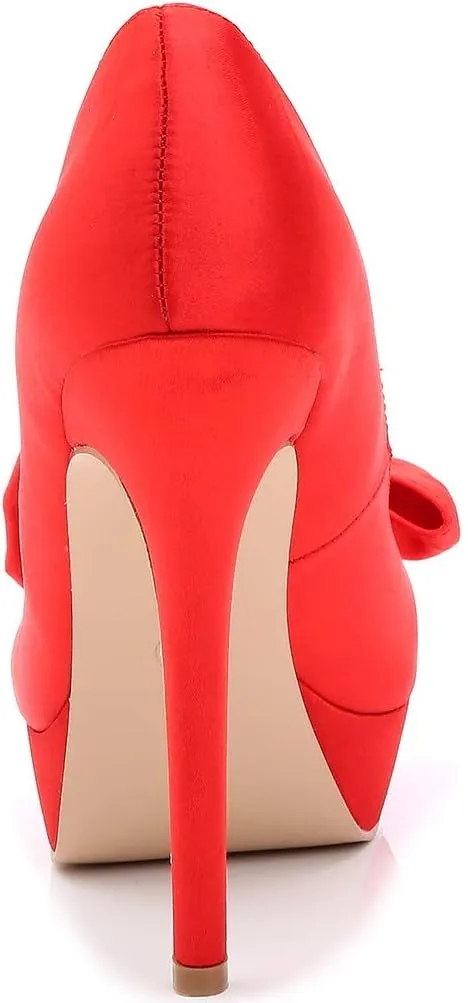 YooPrettyz Women Oversized Bow Wedding High Heels Slip On Satin Evening Bridesmaid Pumps
