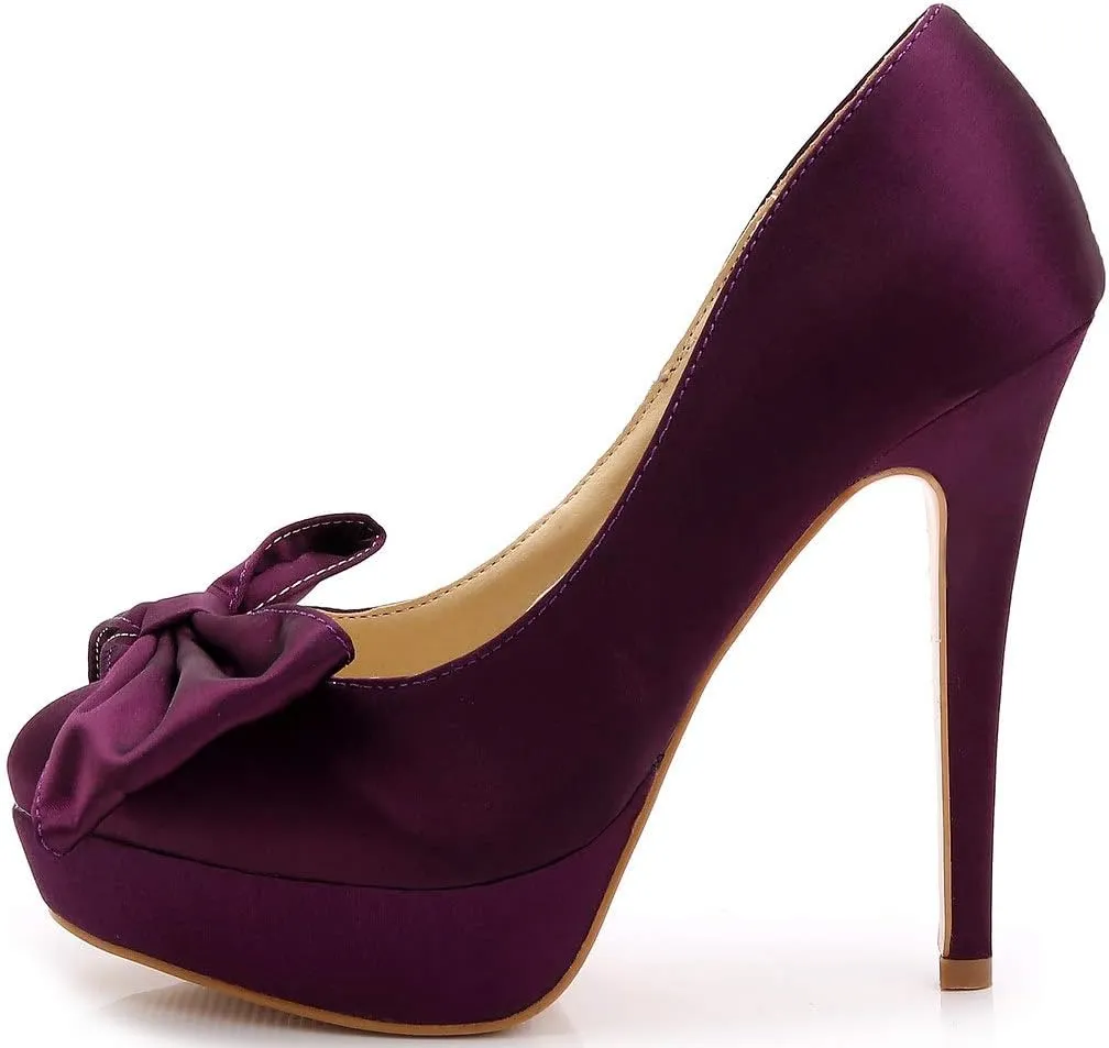 YooPrettyz Women Oversized Bow Wedding High Heels Slip On Satin Evening Bridesmaid Pumps