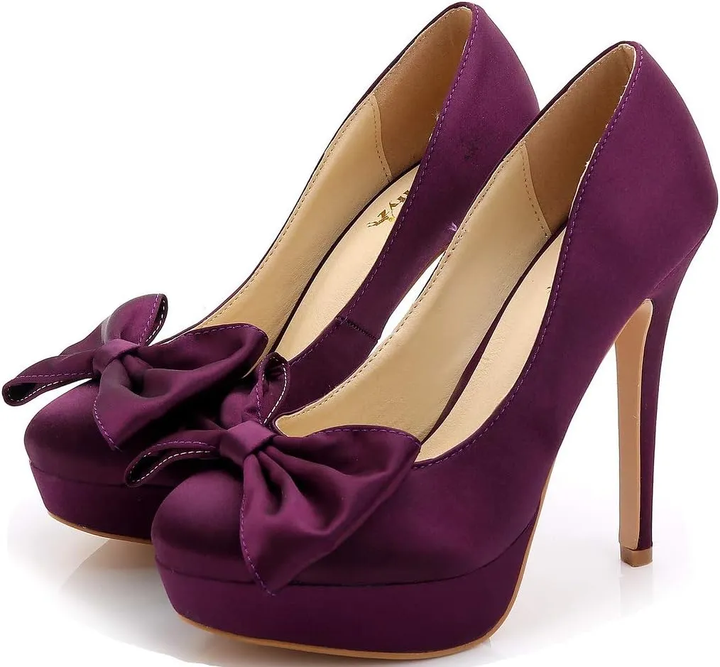 YooPrettyz Women Oversized Bow Wedding High Heels Slip On Satin Evening Bridesmaid Pumps