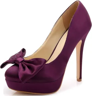 YooPrettyz Women Oversized Bow Wedding High Heels Slip On Satin Evening Bridesmaid Pumps
