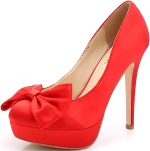 YooPrettyz Women Oversized Bow Wedding High Heels Slip On Satin Evening Bridesmaid Pumps