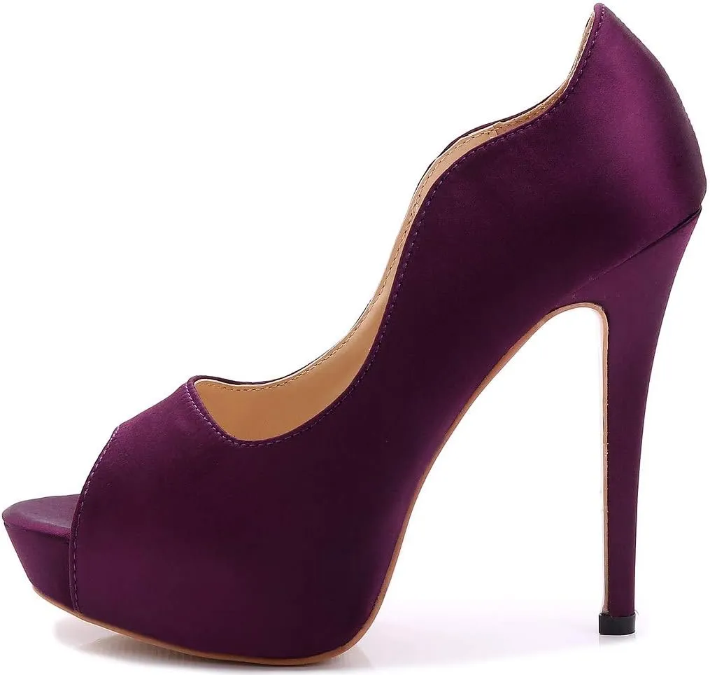 YooPrettyz Women Peep Toe Satin Shoe Wedding Stiletto Shoes Evening Pumps Bridal High Heels