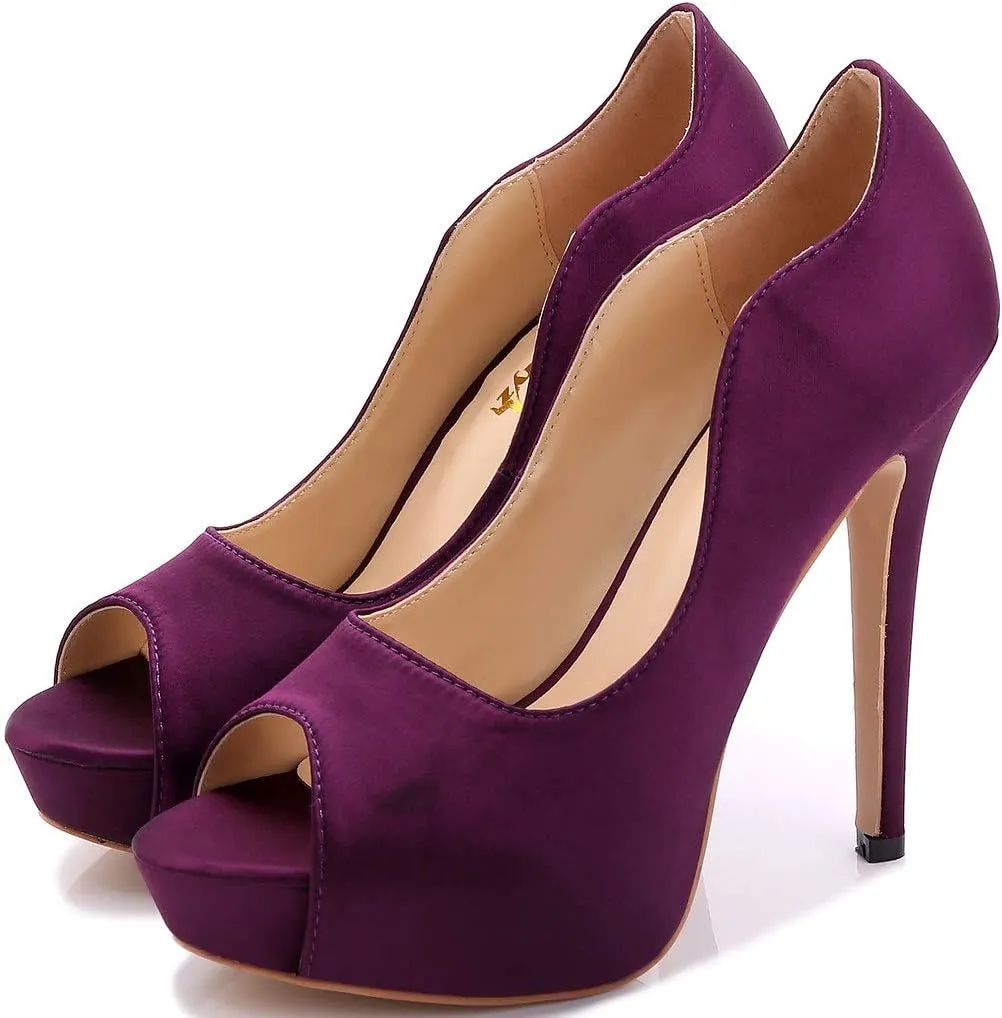 YooPrettyz Women Peep Toe Satin Shoe Wedding Stiletto Shoes Evening Pumps Bridal High Heels