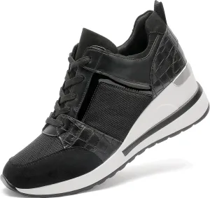YZ Fashion Wedge Sneaker for Women High Heel Lace Up Platform Sneakers