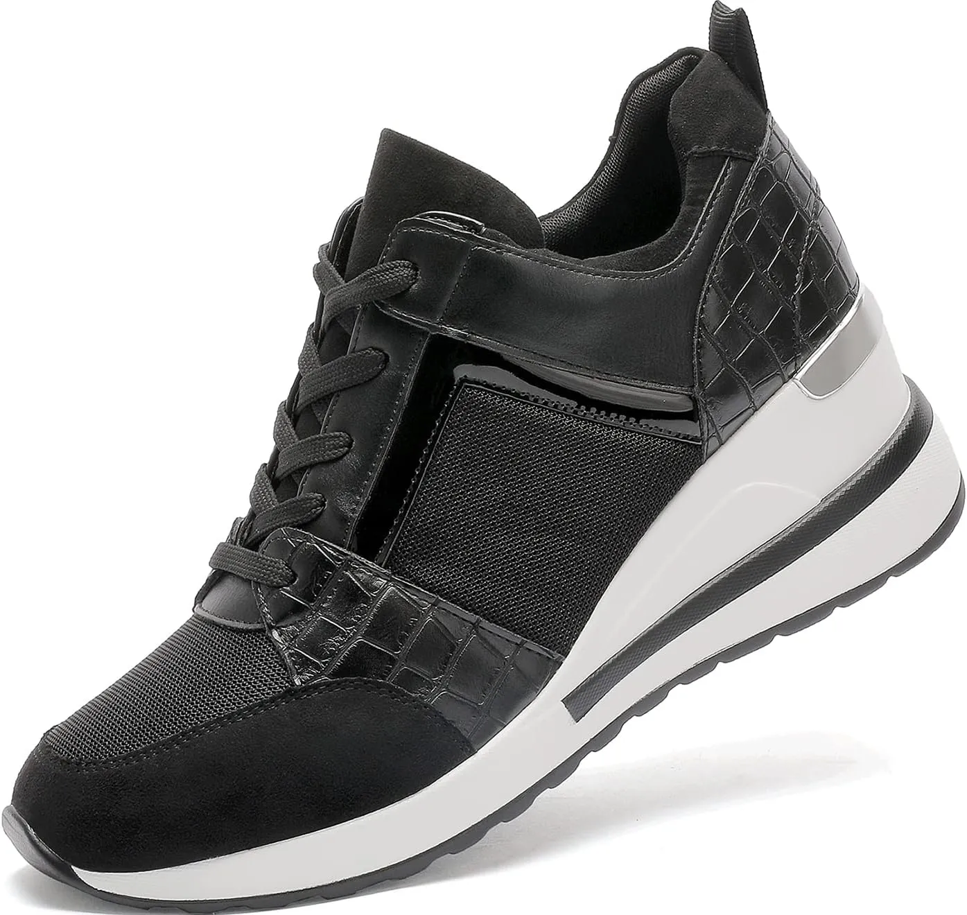 YZ Fashion Wedge Sneaker for Women High Heel Lace Up Platform Sneakers
