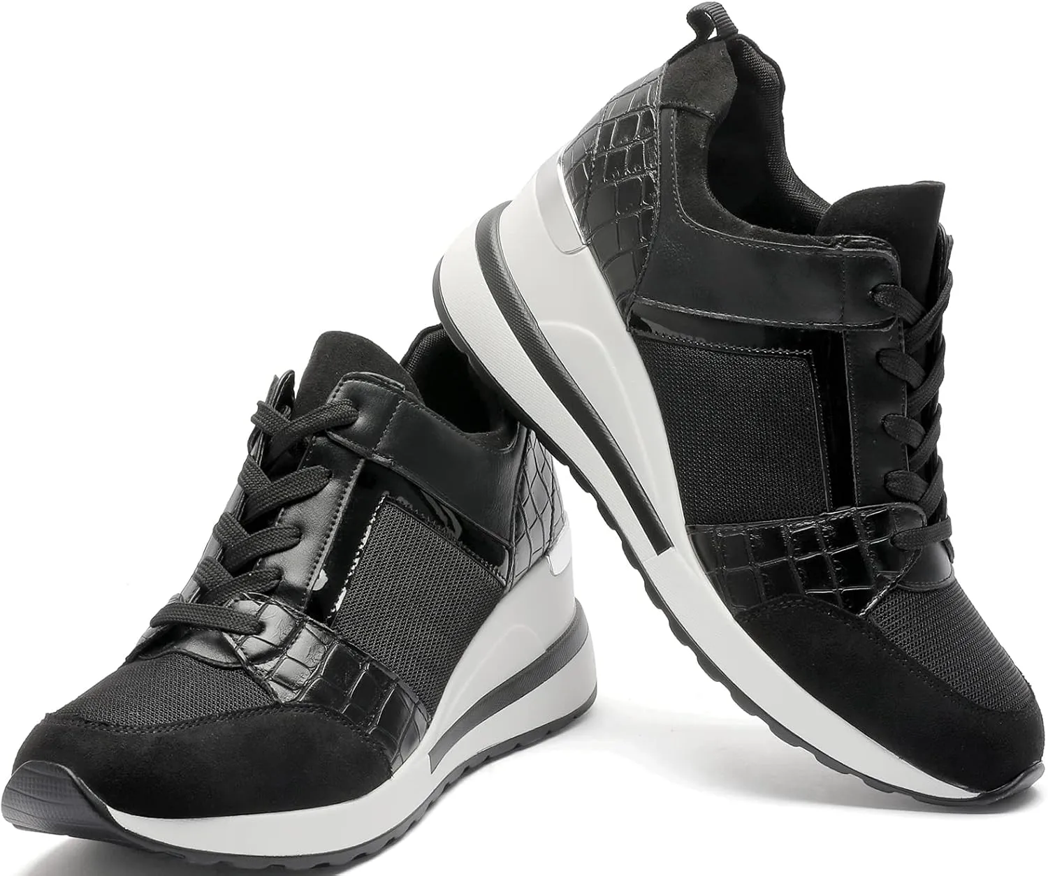 YZ Fashion Wedge Sneaker for Women High Heel Lace Up Platform Sneakers