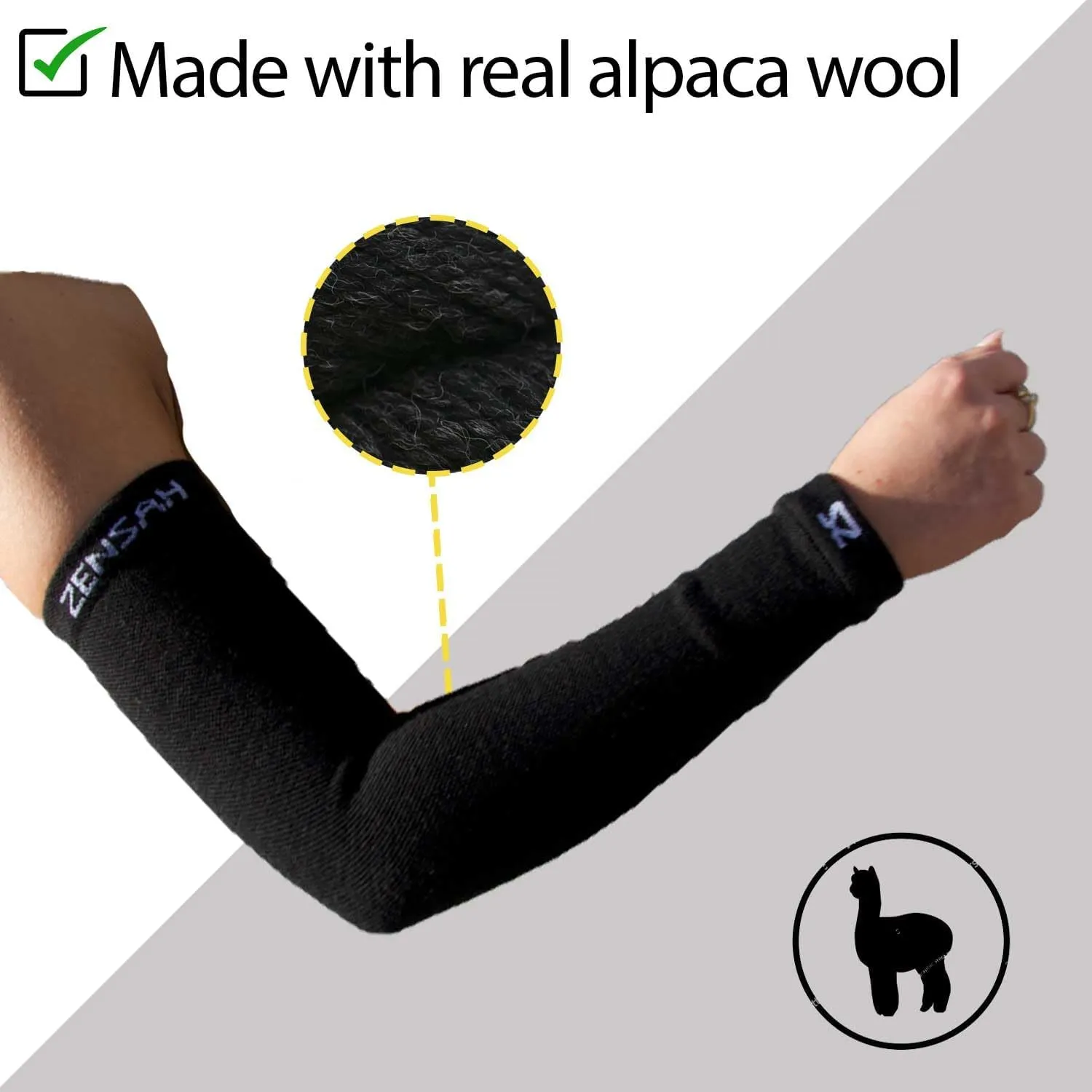 Zensah Alpaca Wool Compression Arm Warmers - Long Fingerless Sleeves, Thermal Arm Tights for Running, Cycling, Women and Men