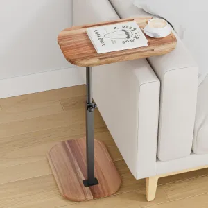 ZUJJAFY TV Tray Table Adjustable Height Swivel Tray Tables for Couch, Acacia Wood Couch Side Table for Drinks, Snacks and Small Space, C Shaped End Table Couch Arm Table for Sofa, Bed or Chair